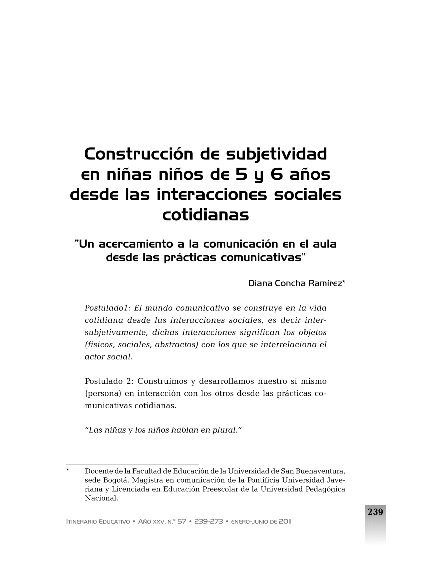 Pdf Construcción De Subjetividad En Niñas Niños De 5 Y 6 Años Desde Las Interacciones Sociales 5042