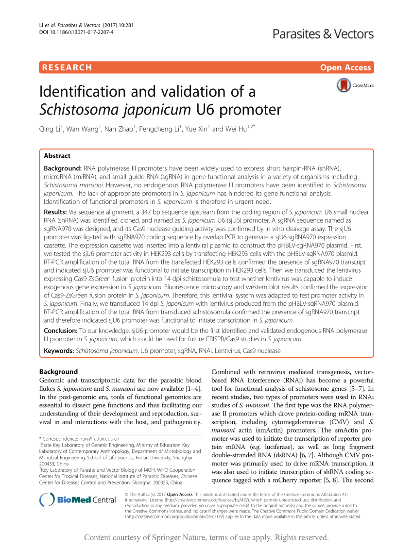 PDF) Identification and validation of a Schistosoma japonicum U6