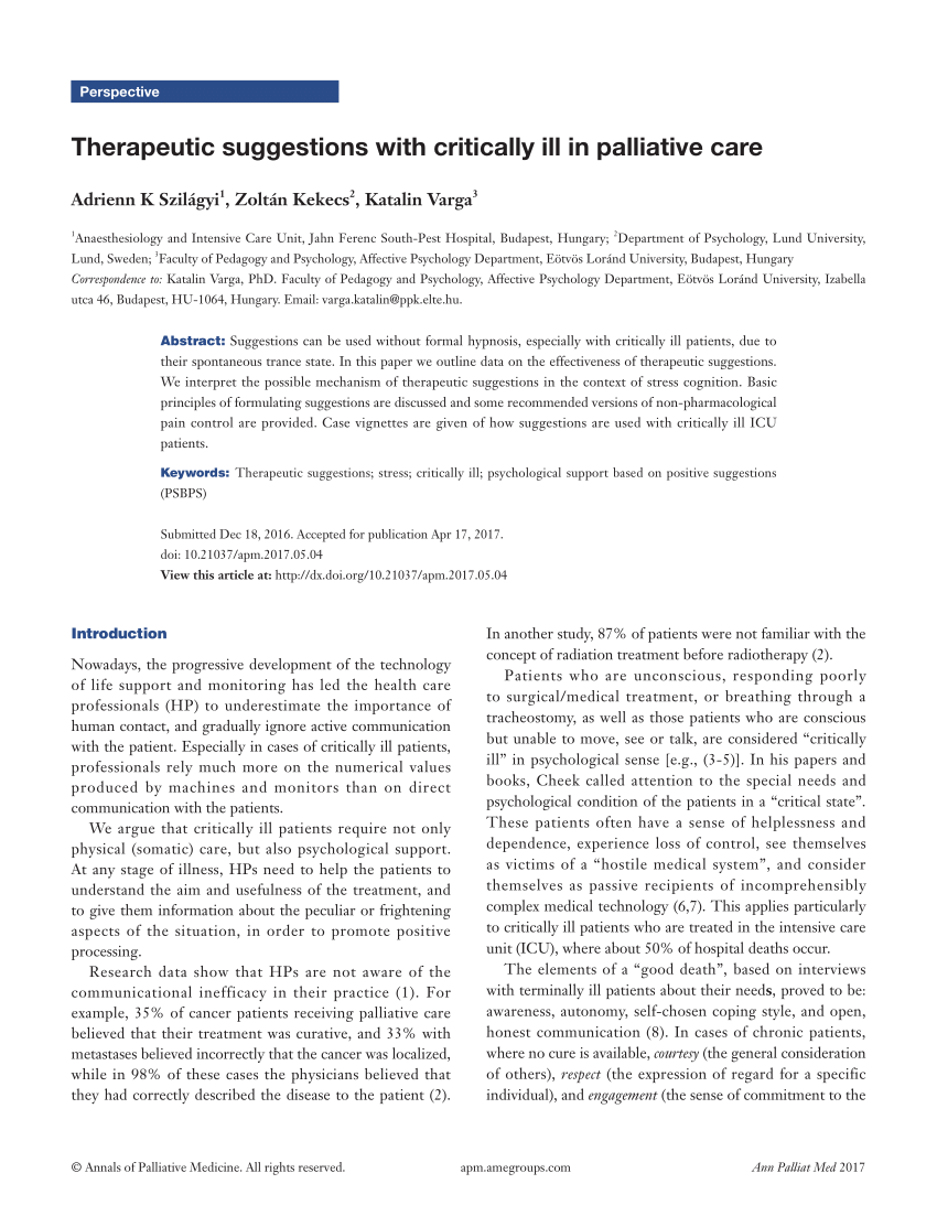 PDF Therapeutic suggestions with critically ill in palliative care