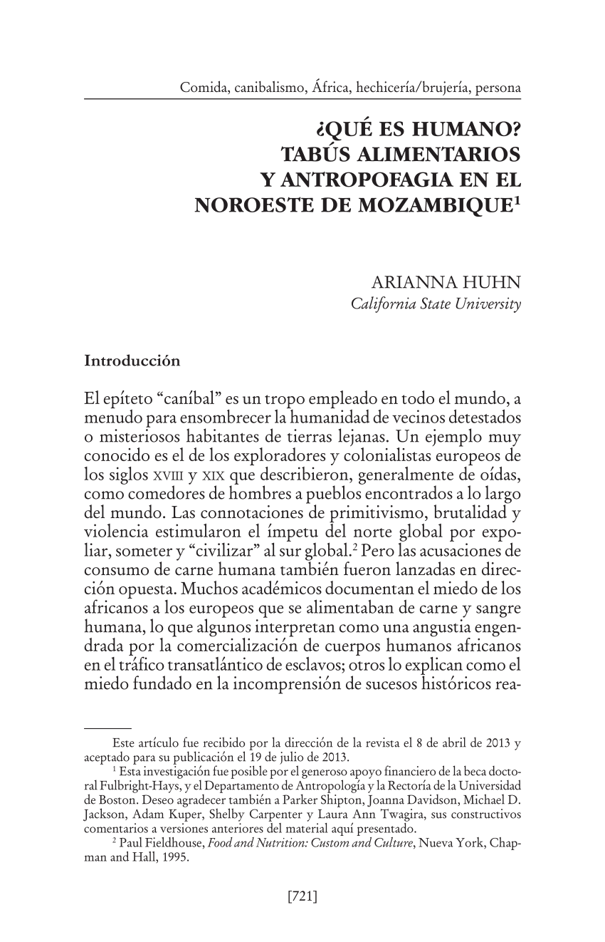 Pdf Que Es Humano Tabus Alimentarios Y Antropofagia En El Noroeste De Mozambique