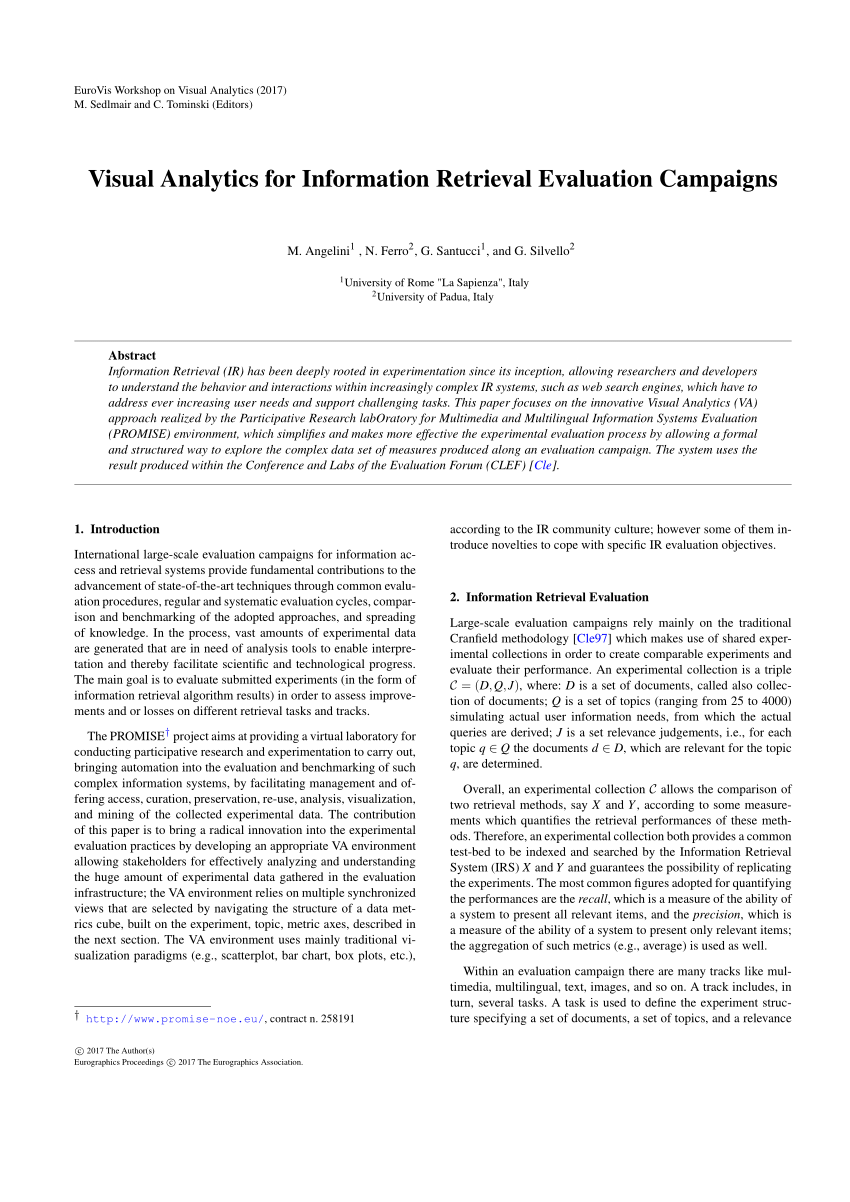 Pdf Visual Analytics For Information Retrieval Evaluation Campaigns