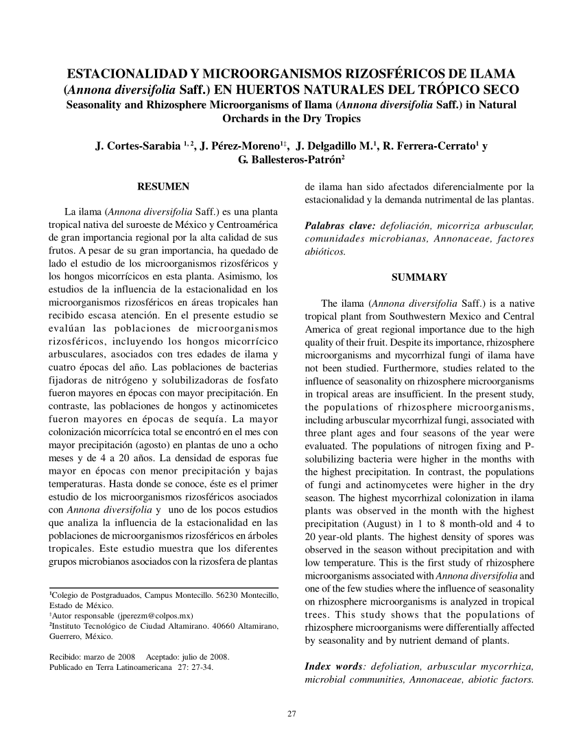Pdf Estacionalidad Y Microorganismos Rizosfericos De Ilama Annona Diversifolia Saff En Huertos Naturales Del Tropico Seco