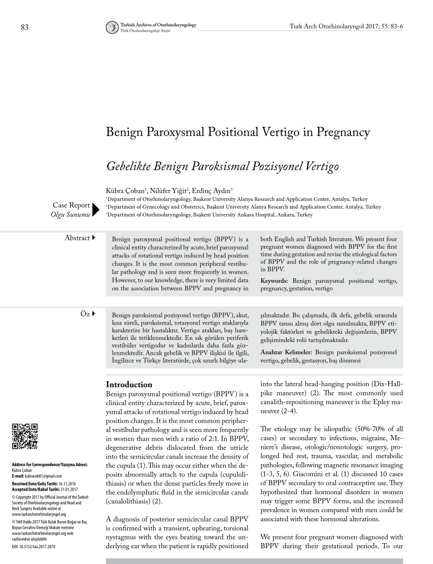 PDF) Benign Paroxysmal Positional Vertigo in Pregnancy