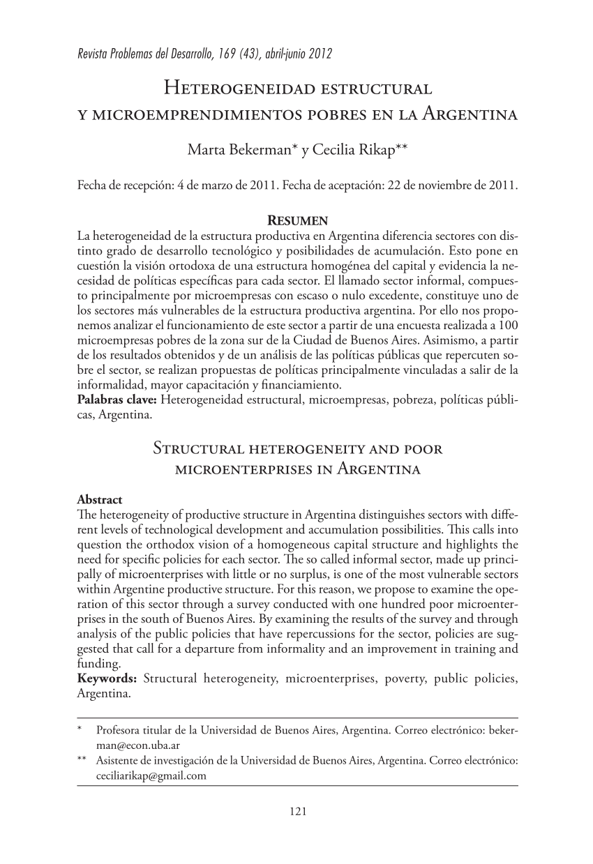 (PDF) Heterogeneidad estructural y microemprendimientos pobres en la ...