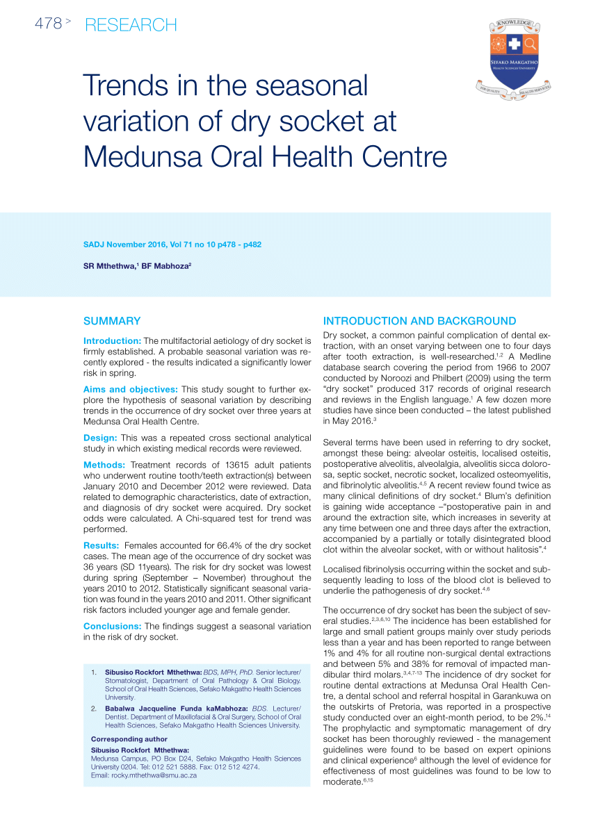 Interventions for the prevention of dry socket: an evidence-based update