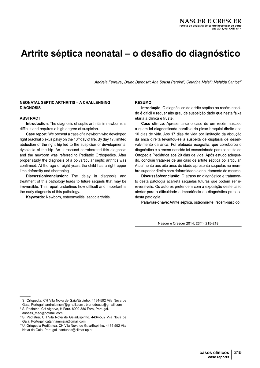 PDF Neonatal Septic Arthritis A Challenging Diagnosis