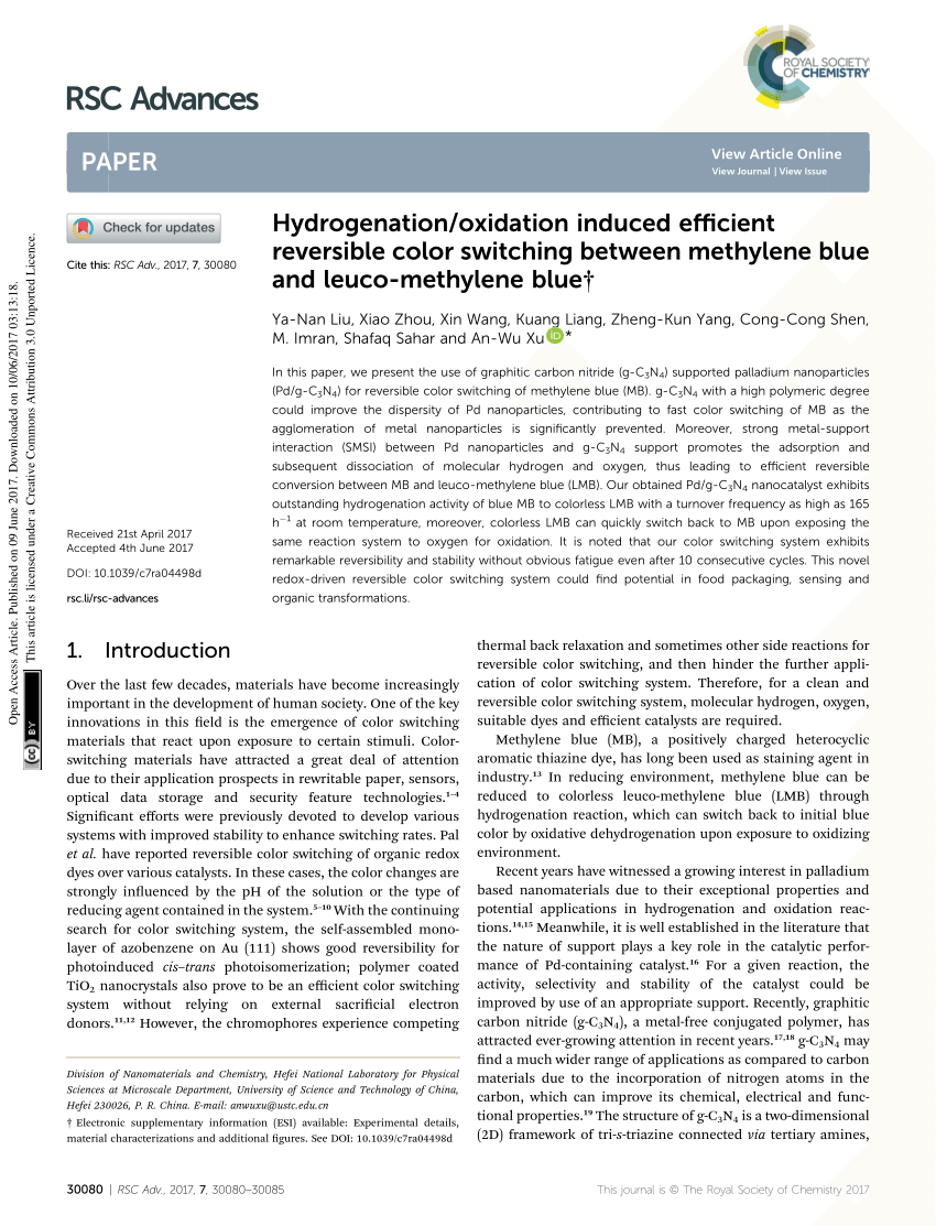 PDF) Hydrogenation/oxidation induced efficient reversible color 