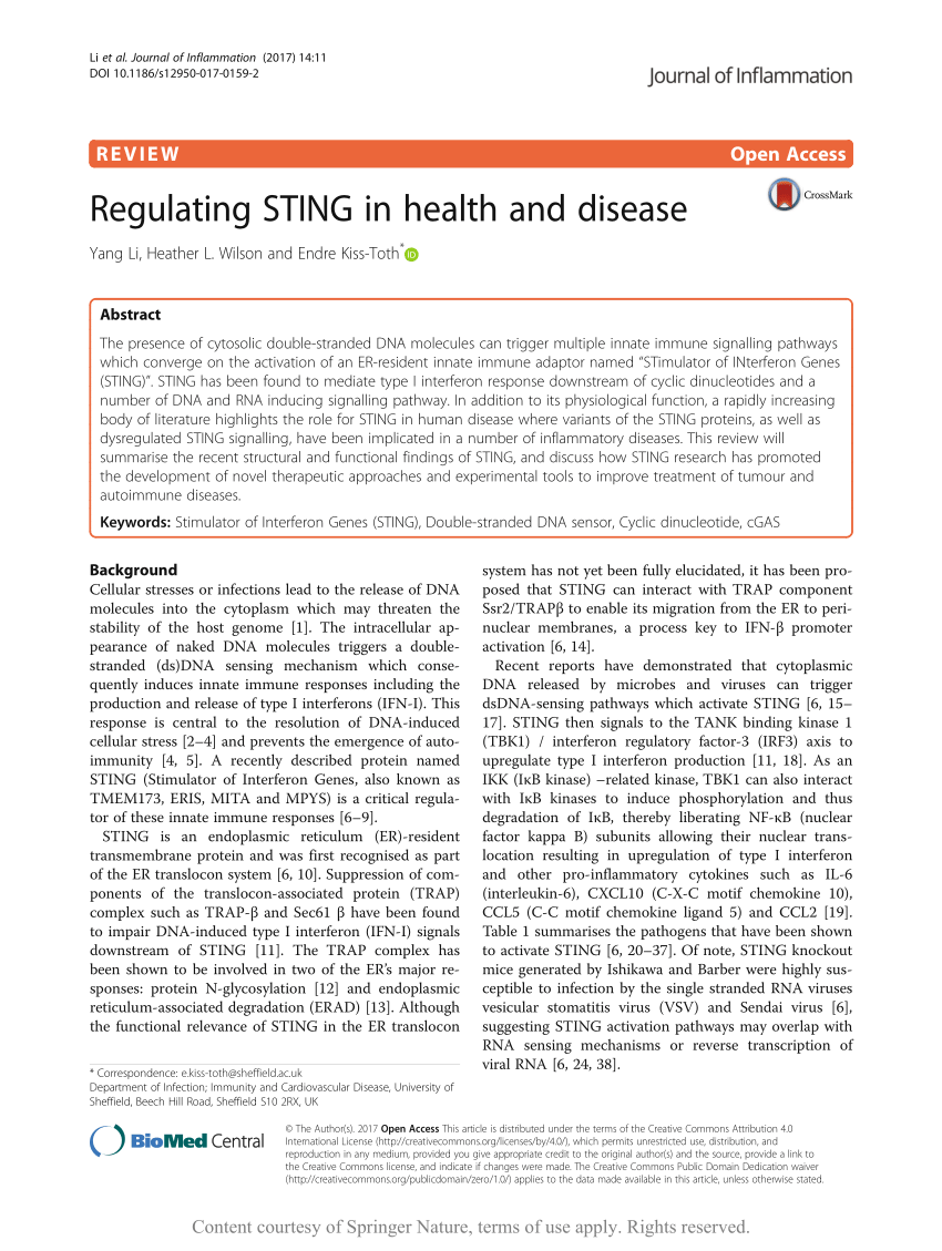 PDF) Regulating STING in health and disease