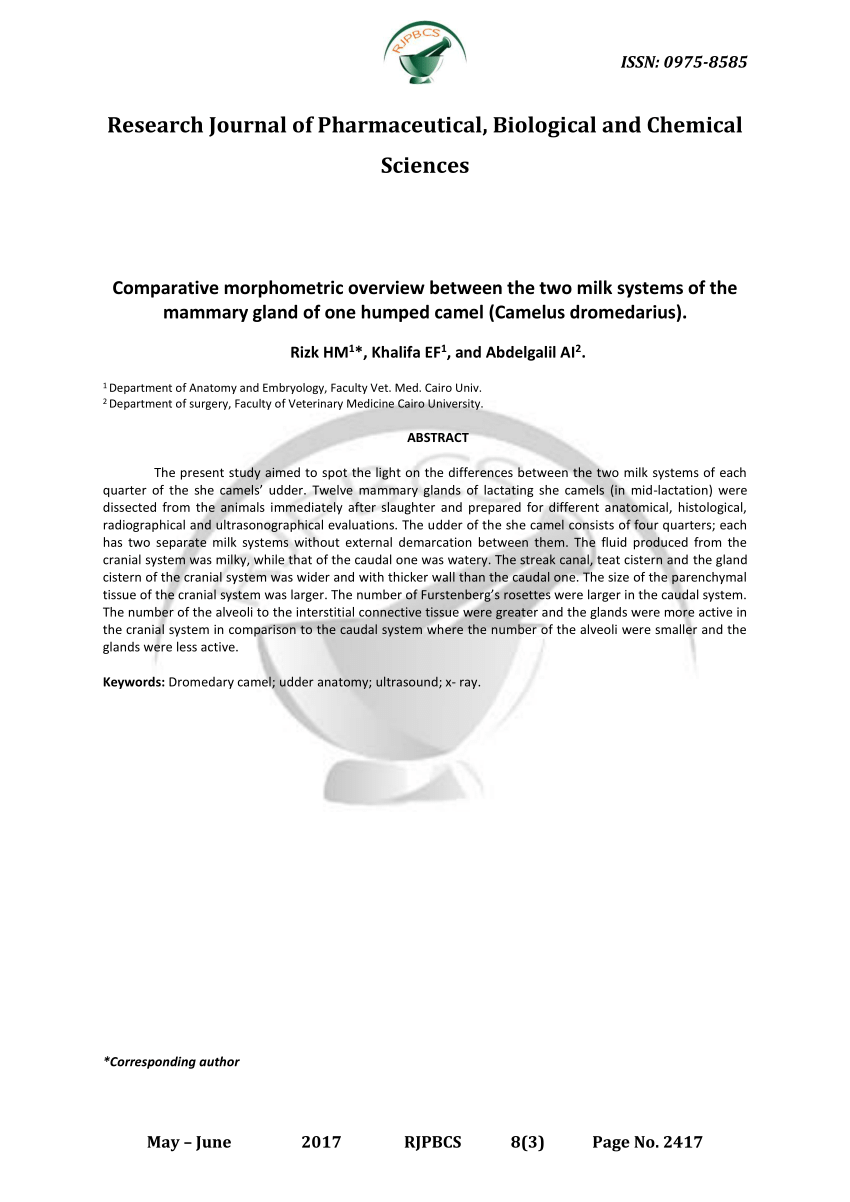 A proposal of linear assessment scheme for the udder of dairy camels  (Camelus dromedarius L.)