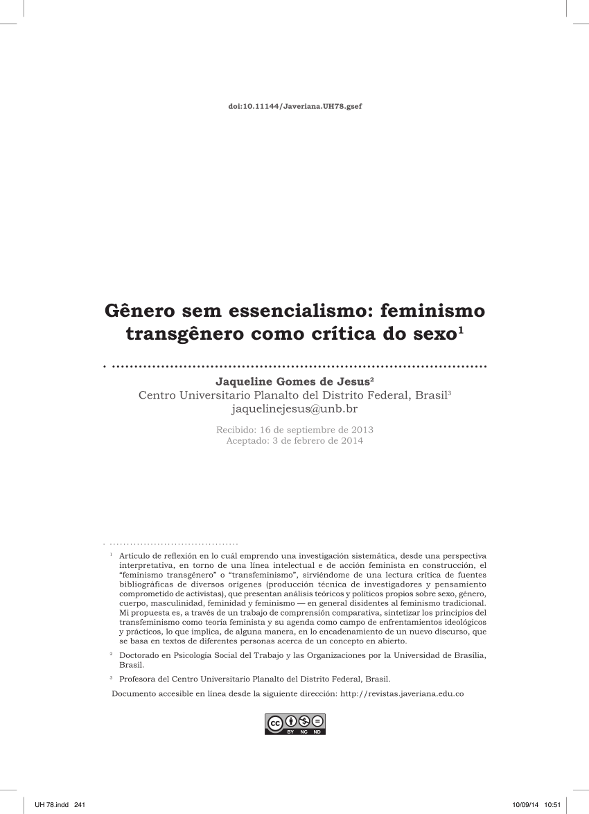 Pdf Gender Without Essentialism Transgender Feminism As A Critique Of Sex 8533