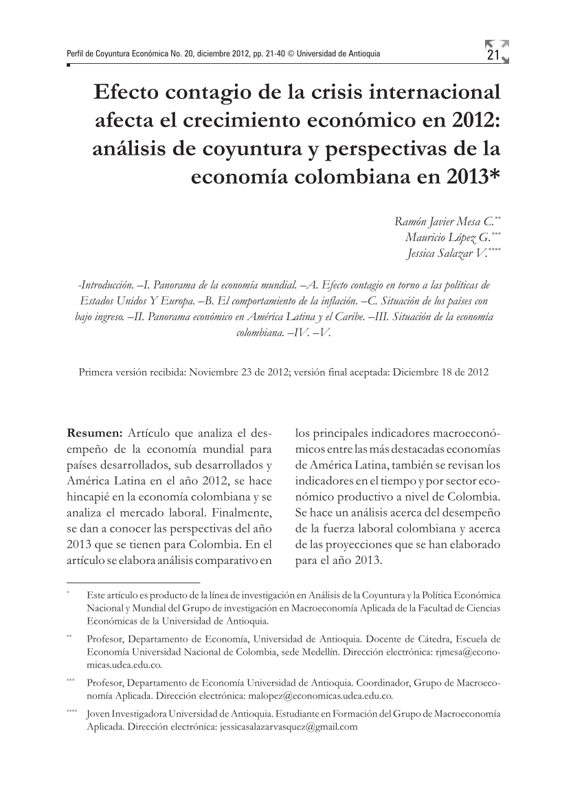 Pdf Efecto Contagio De La Crisis Internacional Afecta El Crecimiento Económico En 2012 6037