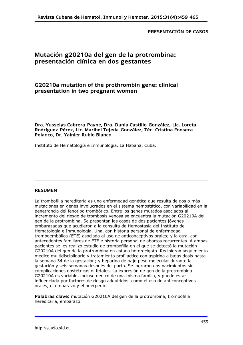 (PDF) Mutación g20210a del gen de la protrombina: presentación clínica ...