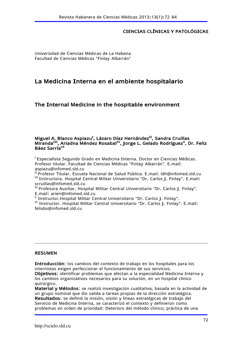 Pdf La Medicina Interna En El Ambiente Hospitalario 6279