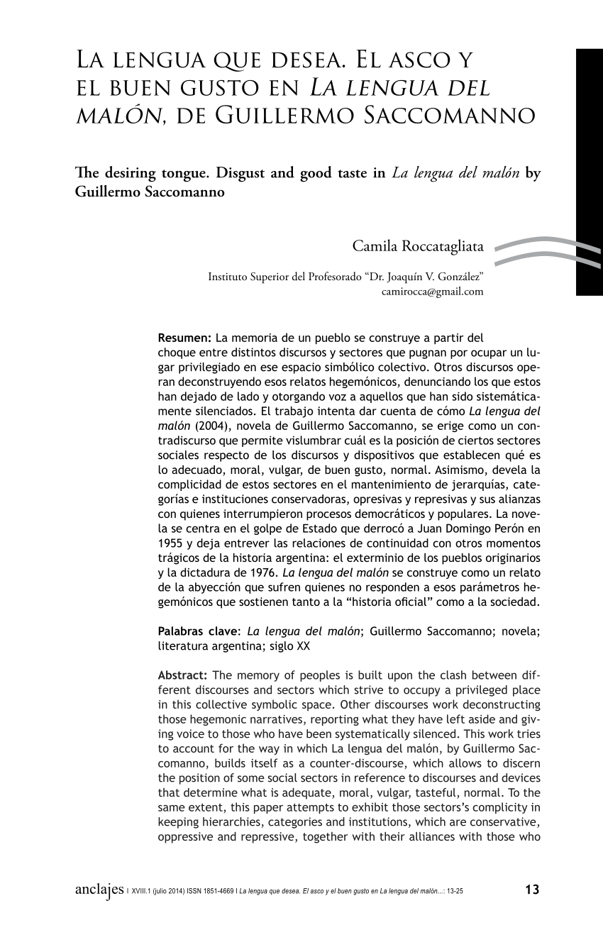 (PDF) La lengua que desea: El asco y el buen gusto en La lengua del