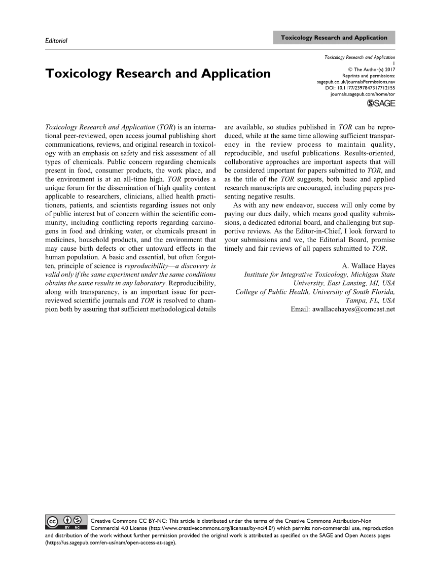 (PDF) Toxicology Research and Application