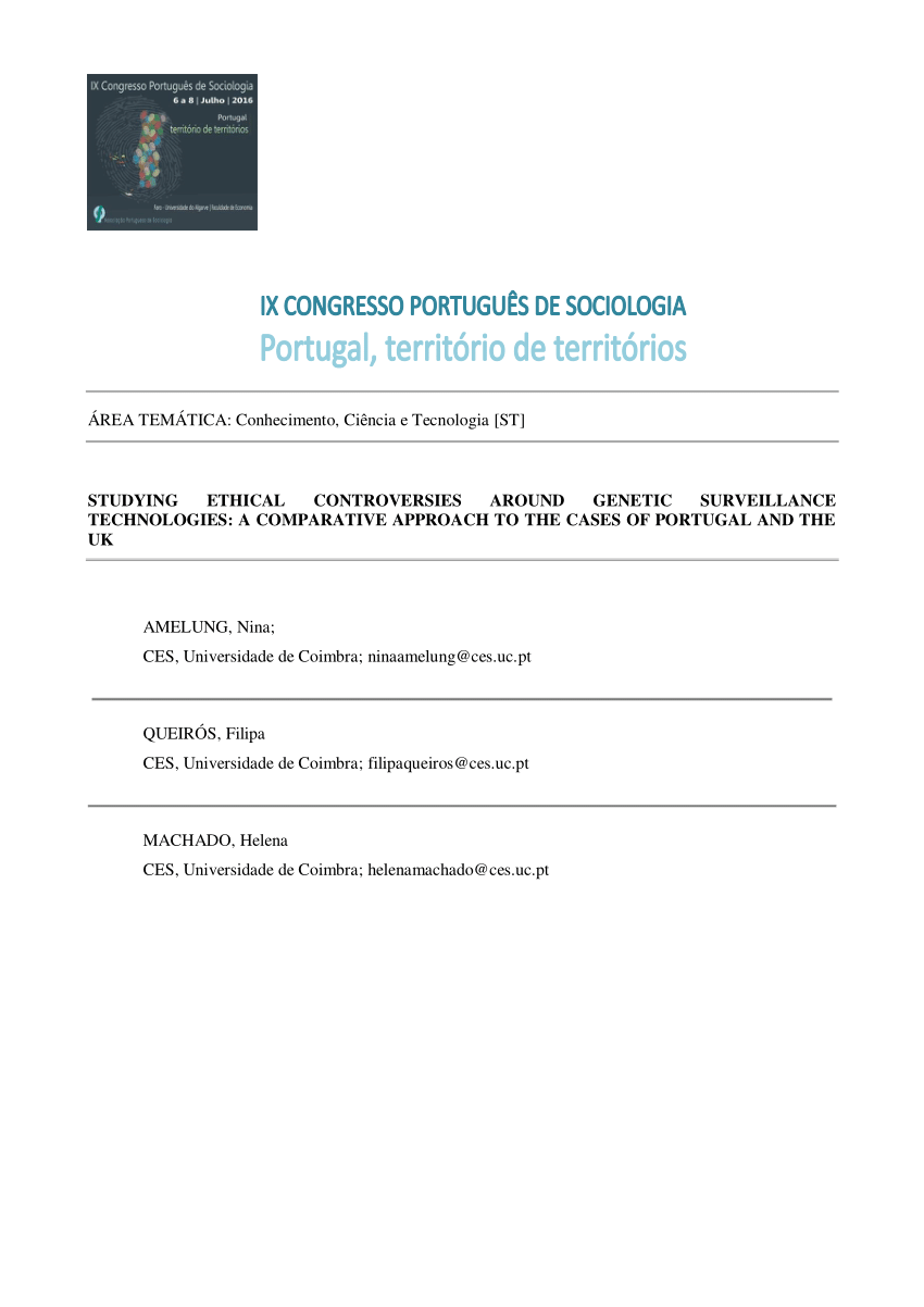 Pdf Studying Ethical Controversies Around Genetic Surveillance Technologies A Comparative Approach To The Cases Of Portugal And The Uk