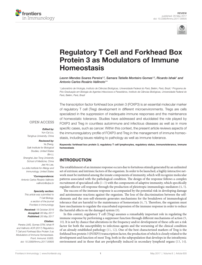 PDF) Regulatory T Cell and Forkhead Box Protein 3 as Modulators of 