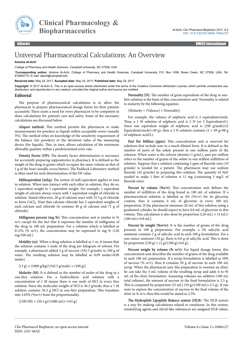 Introduction to Pharmaceutical Calculation. Units of measurement