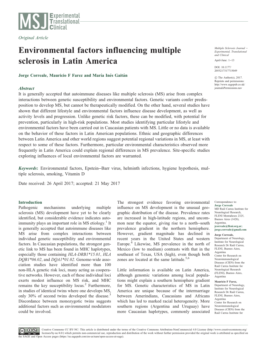 Pdf Environmental Factors Influencing Multiple Sclerosis In Latin America