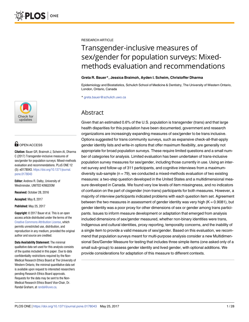 Pdf Transgender Inclusive Measures Of Sexgender For Population Surveys Mixed Methods 2589