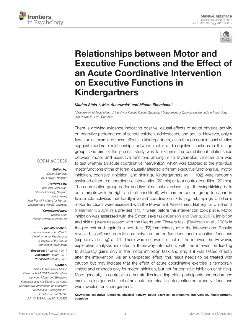 PDF) Relationships between Motor and Executive Functions and the ...