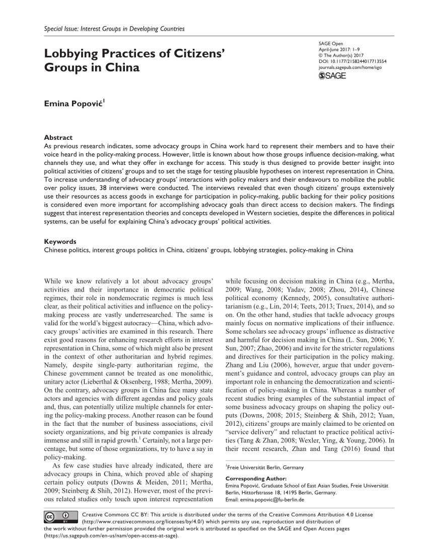 PDF) Lobbying Practices of Citizens' Groups in China