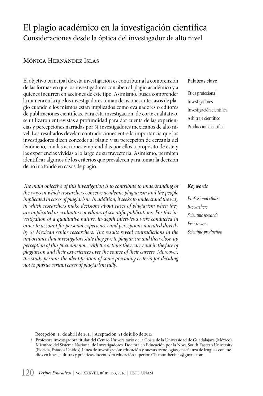 El plagio académico en la investigación científica. Consideraciones desde la  óptica del investigador de alto nivel