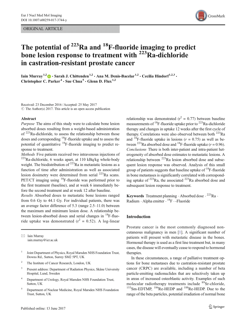 PDF) The potential of (223)Ra and (18)F-fluoride imaging to predict bone  lesion response to treatment with (223)Ra-dichloride in  castration-resistant prostate cancer