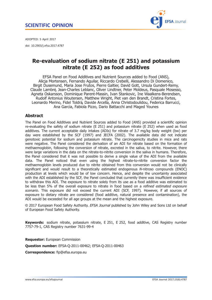 (PDF) Re‐evaluation of sodium nitrate (E 251) and potassium nitrate (E