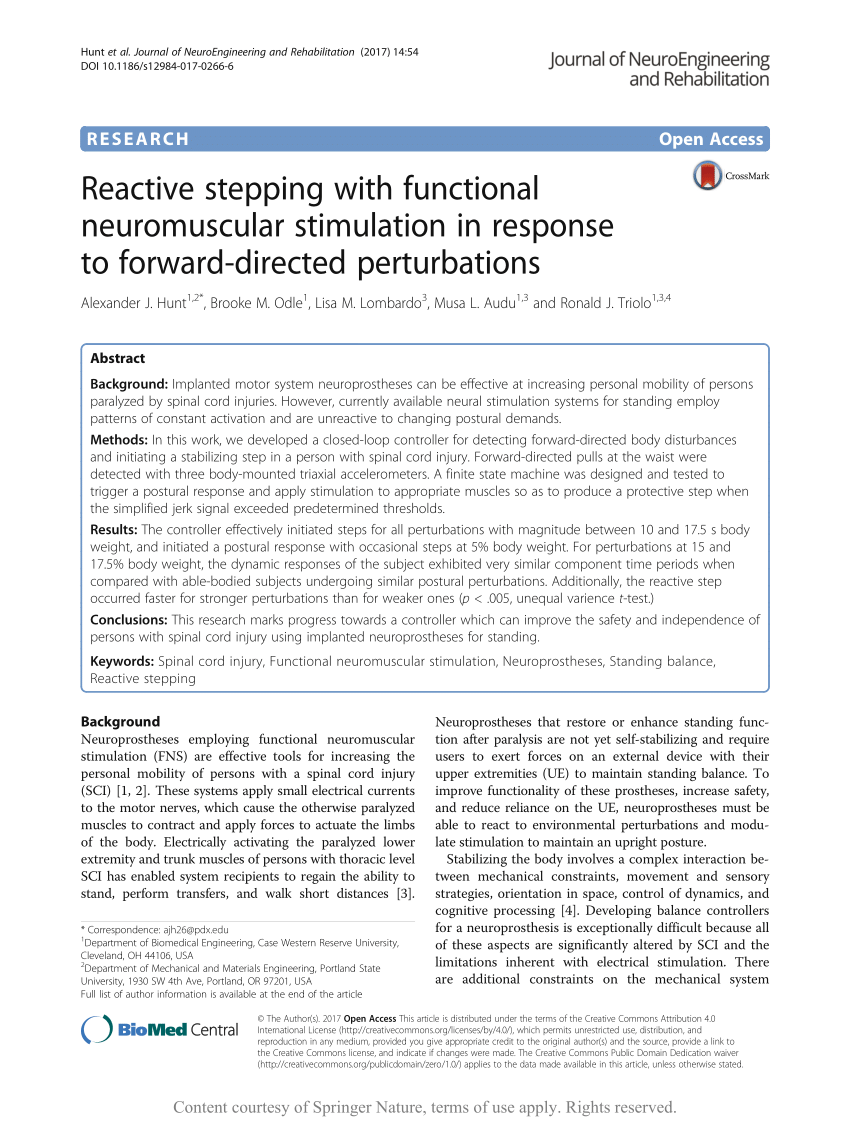 PDF) Reactive stepping with functional neuromuscular stimulation ...