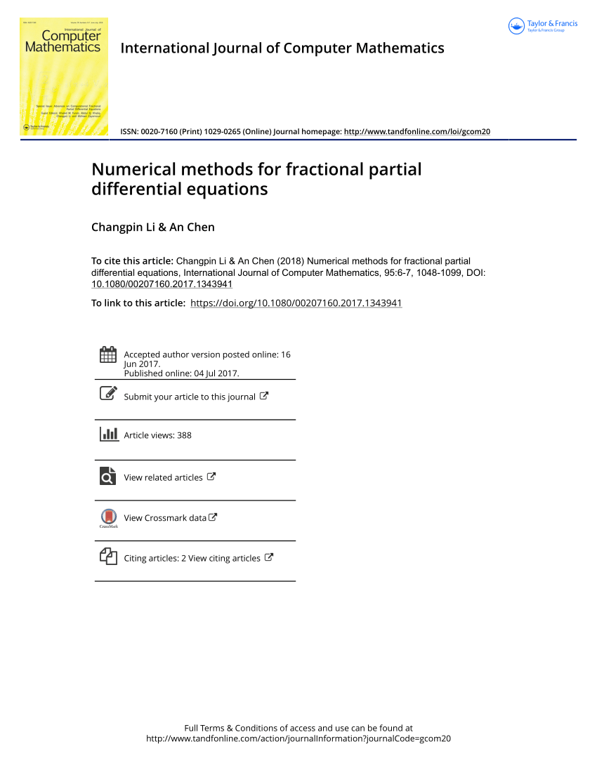 Pdf Numerical Methods For Fractional Partial Differential Equations