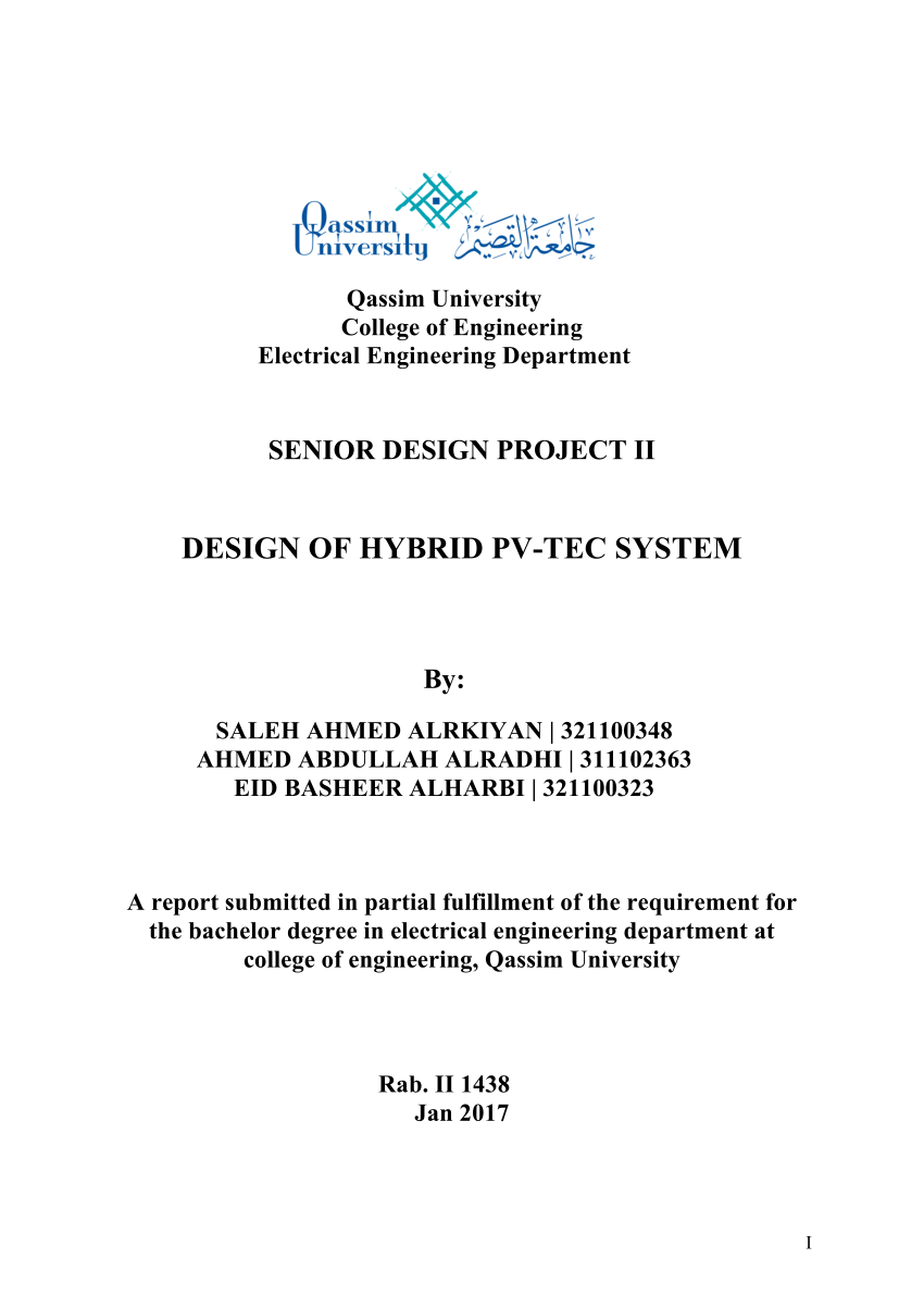 Pdf Design Of Hybrid Pv Tec System