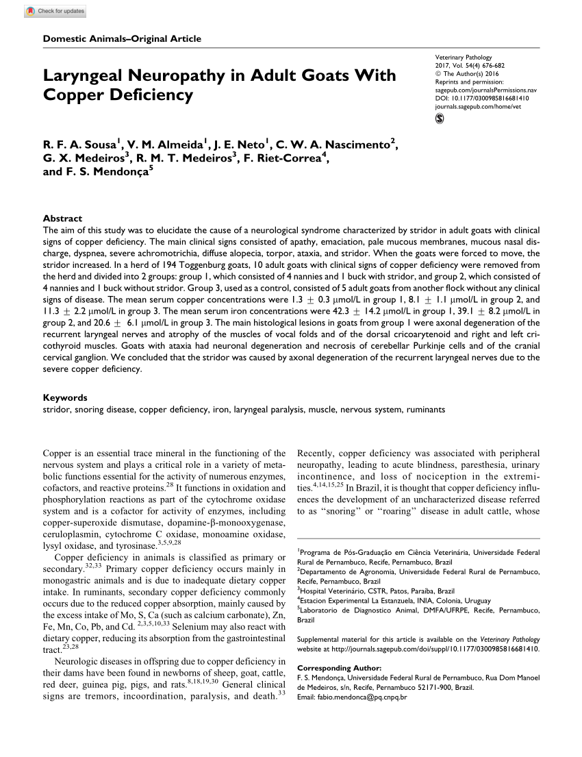 (PDF) Laryngeal Neuropathy in Adult Goats With Copper Deficiency