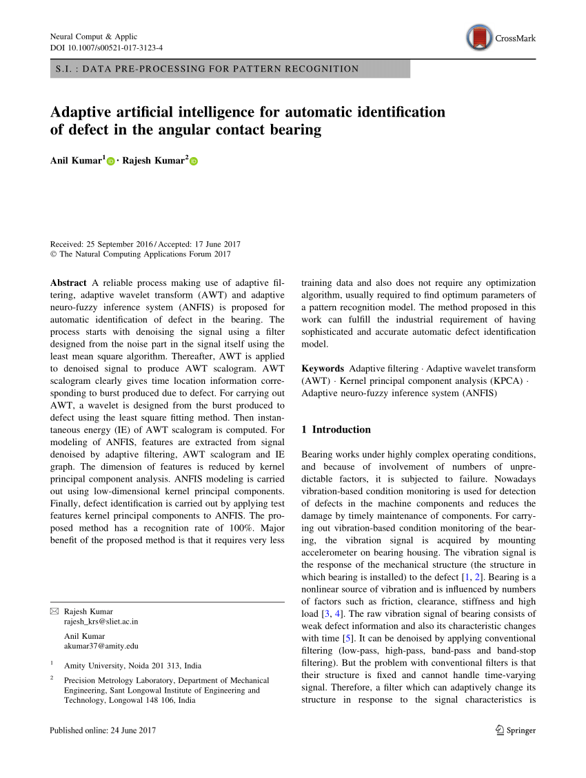 Pdf Adaptive Artificial Intelligence For Automatic Identification Of Defect In The Angular Contact Bearing