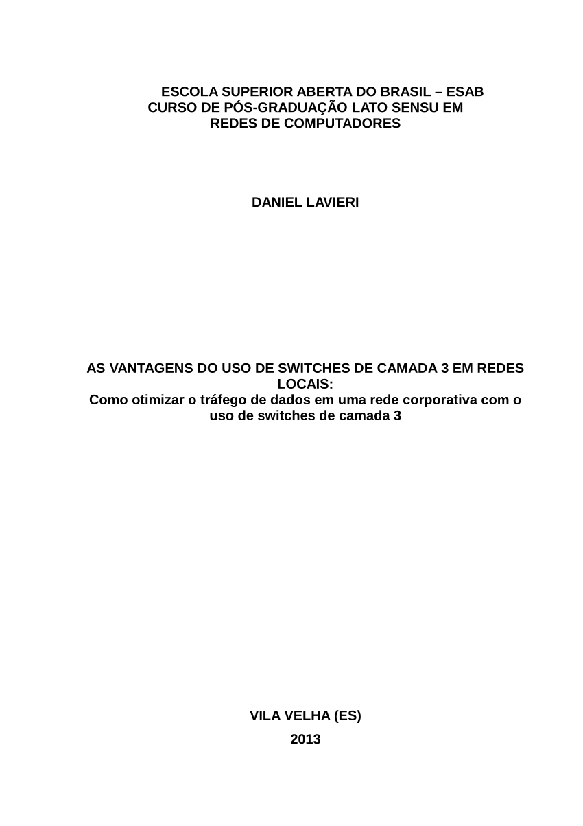 (PDF) AS VANTAGENS DO USO DE SWITCHES DE CAMADA 3 EM REDES LOCAIS: Como ...
