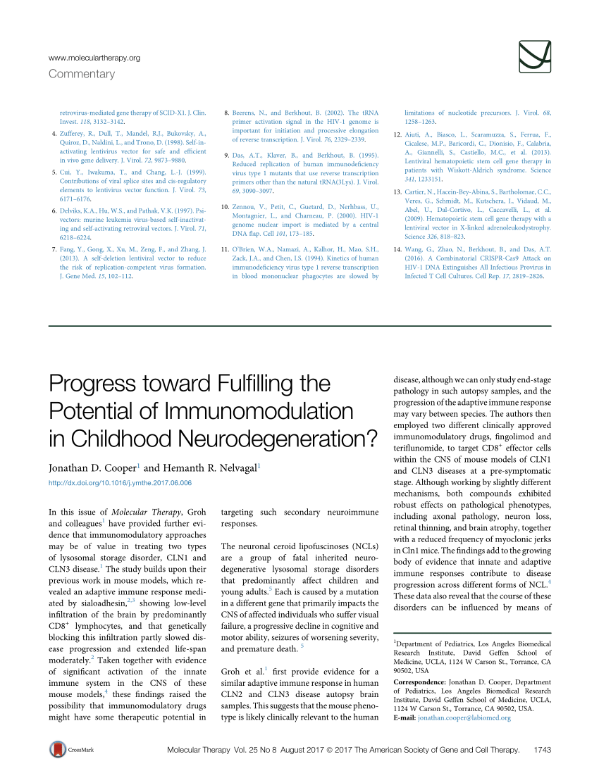 Pdf Progress Toward Fulfilling The Potential Of Immunomodulation In Childhood Neurodegeneration