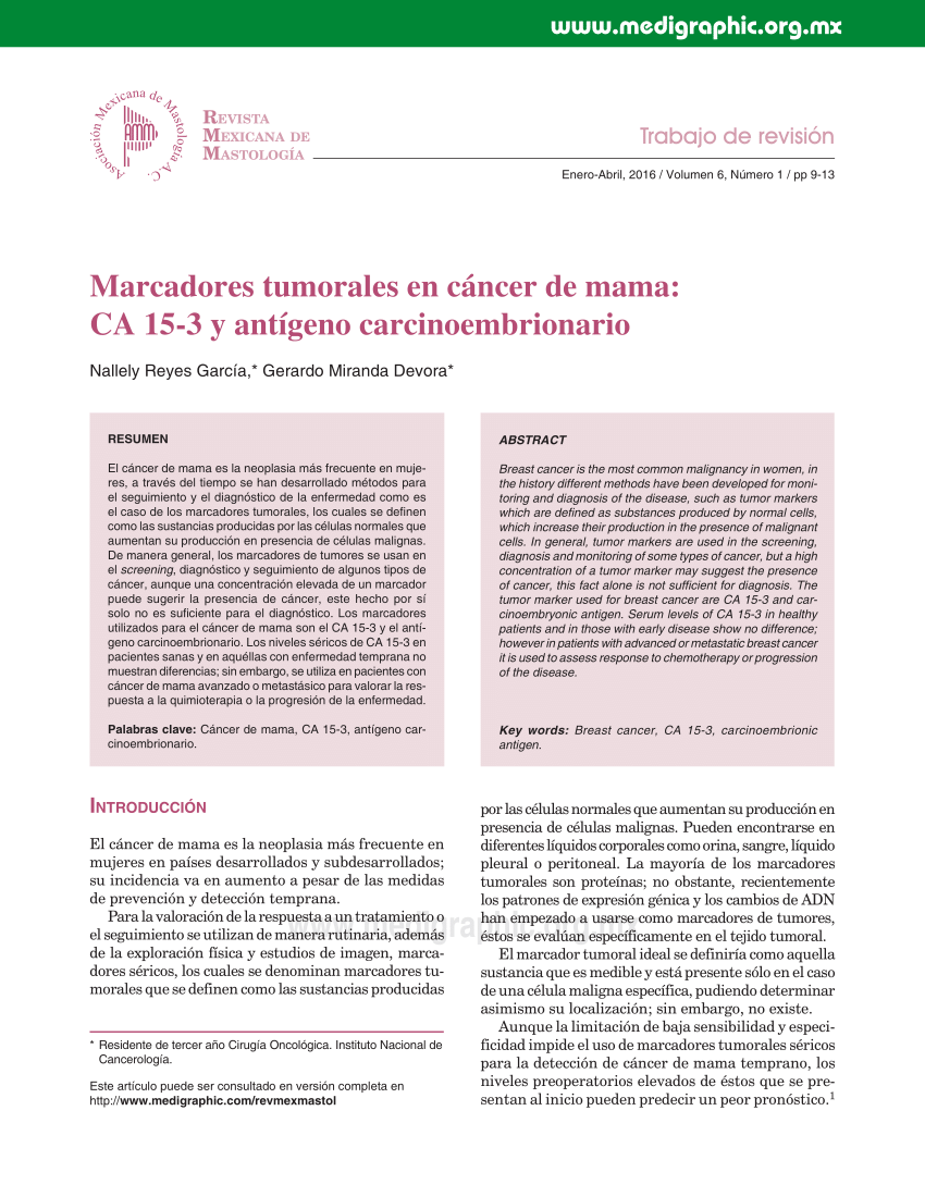 Marcadores en cáncer de mama: CA 15-3 y antígeno carcinoembrionario