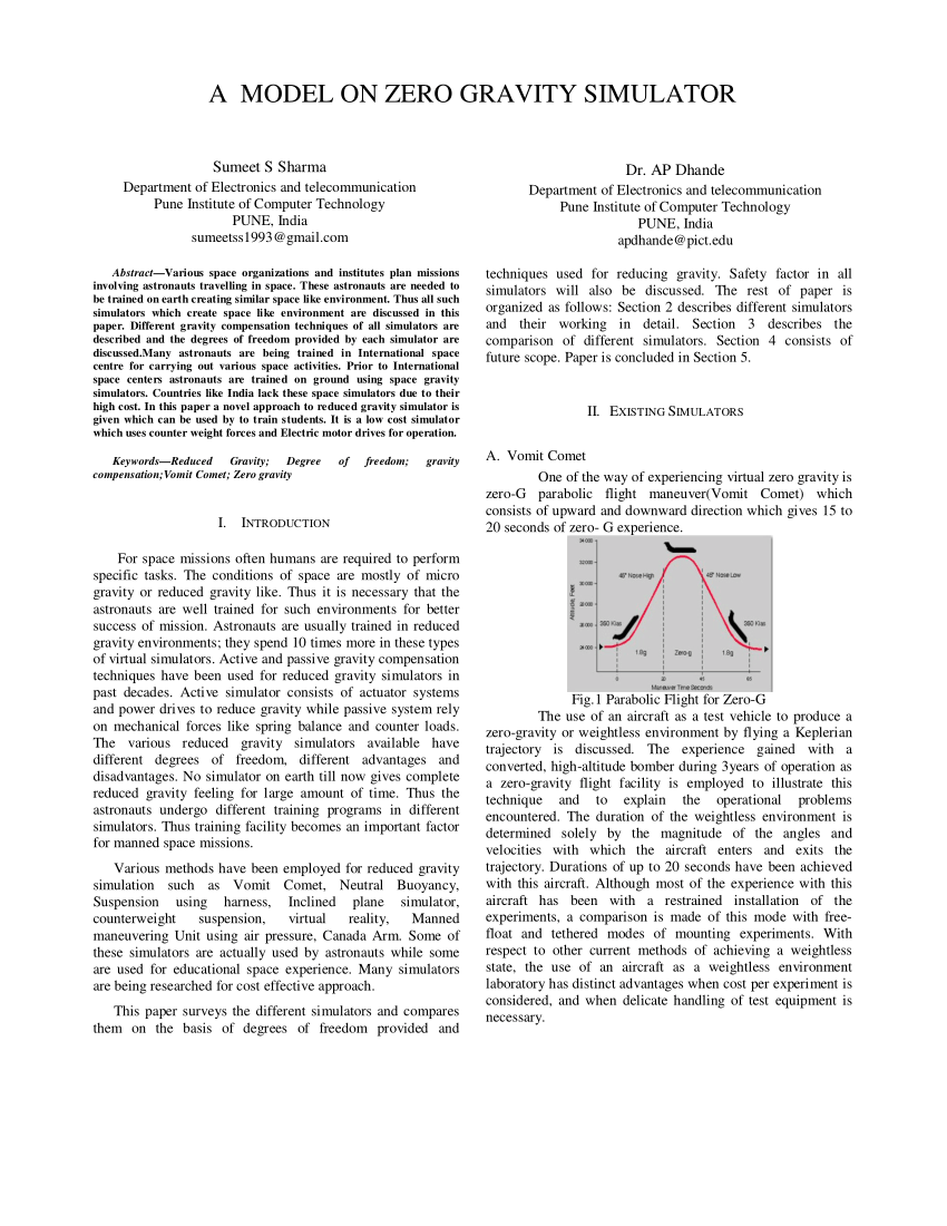 (PDF) A MODEL ON ZERO GRAVITY SIMULATOR