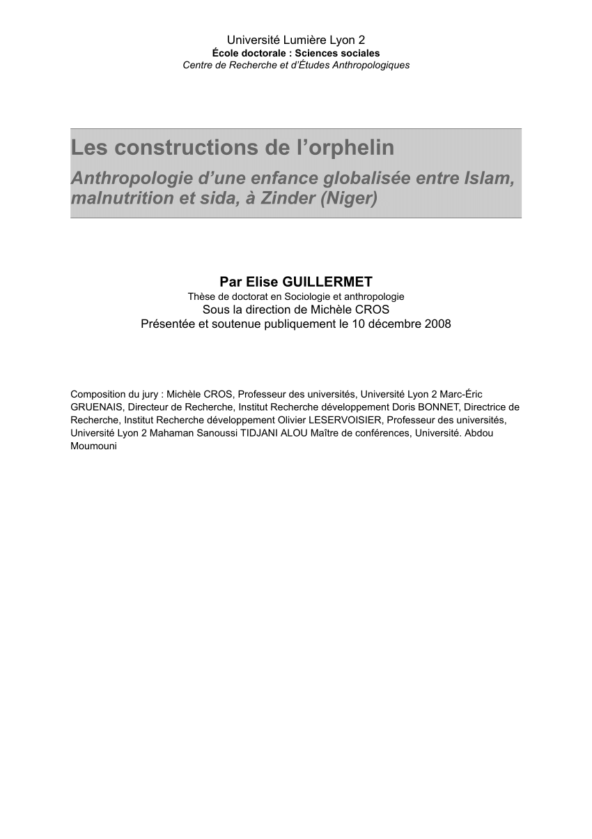 Pdf Les Constructions De L Orphelin Anthropologie D Une Enfance Globalisee Entre Islam Malnutrition Et Sida A Zinder Niger