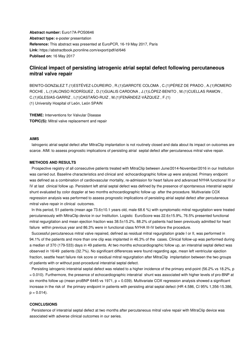 (PDF) Euro17A-POS0646. Clinical impact of persisting iatrogenic atrial ...
