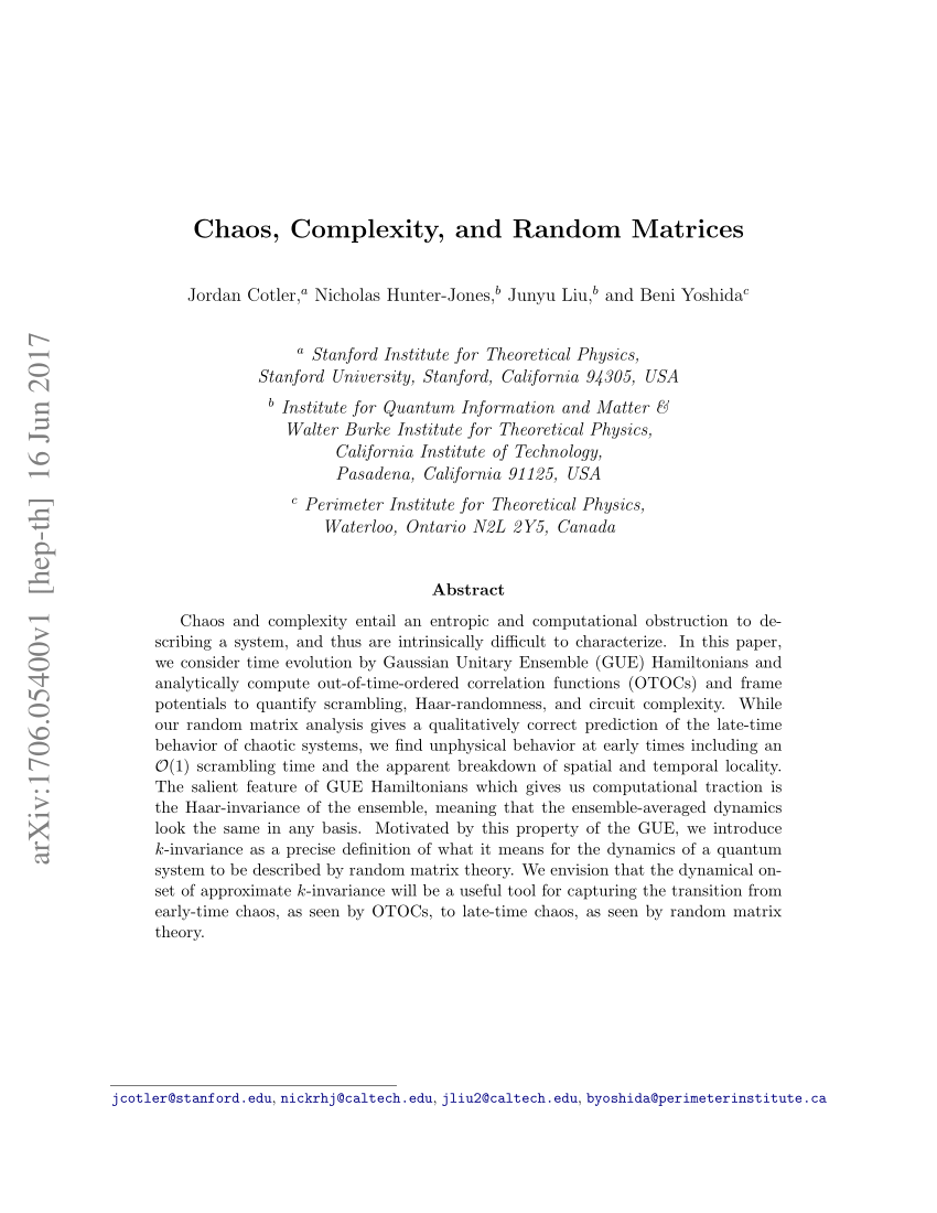 PDF) Chaos, Complexity, and Random Matrices