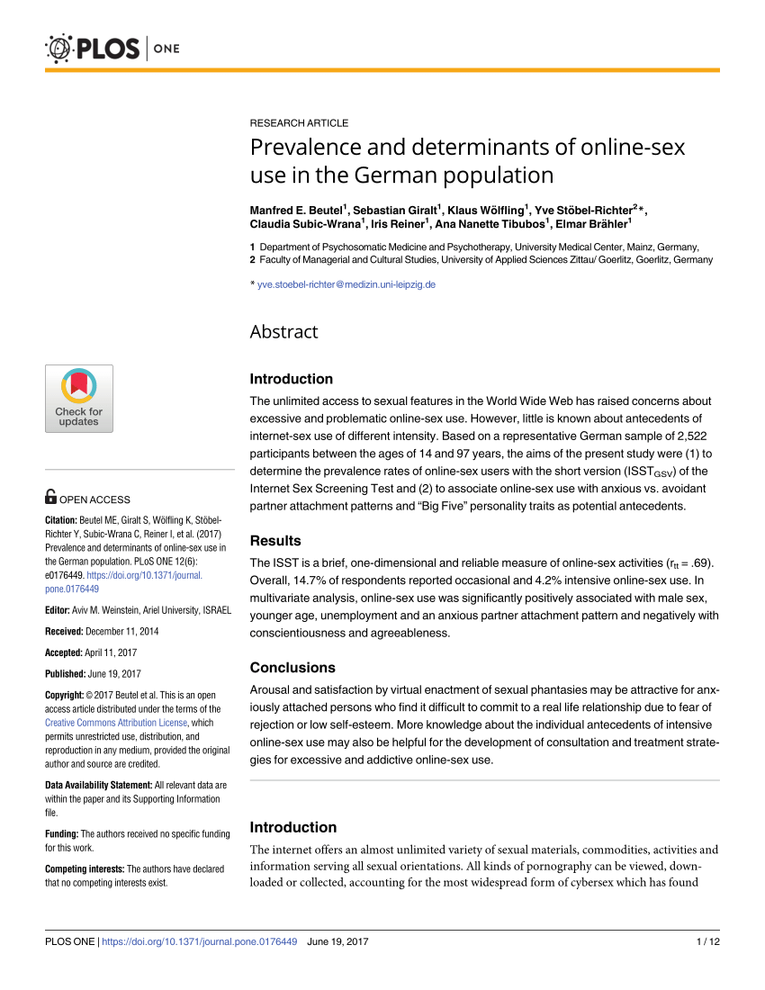 PDF) Prevalence and determinants of online-sex use in the German population