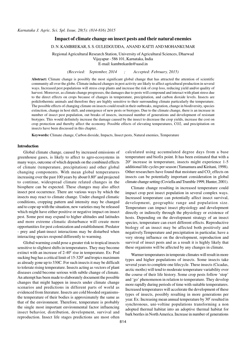 Pdf Impact Of Climate Change On Insect Pests And Their Natural Enemies