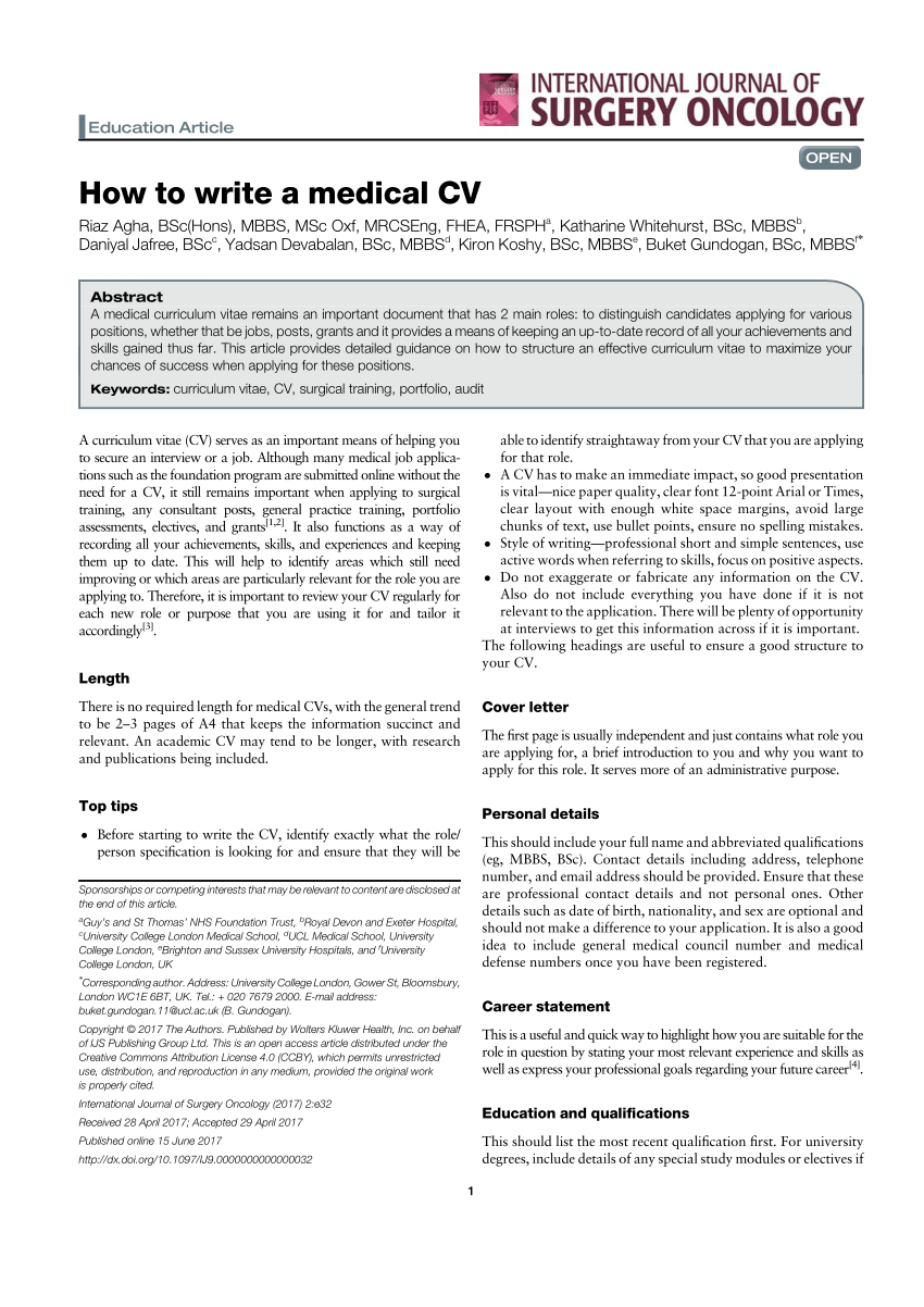 pdf  how to write a medical cv