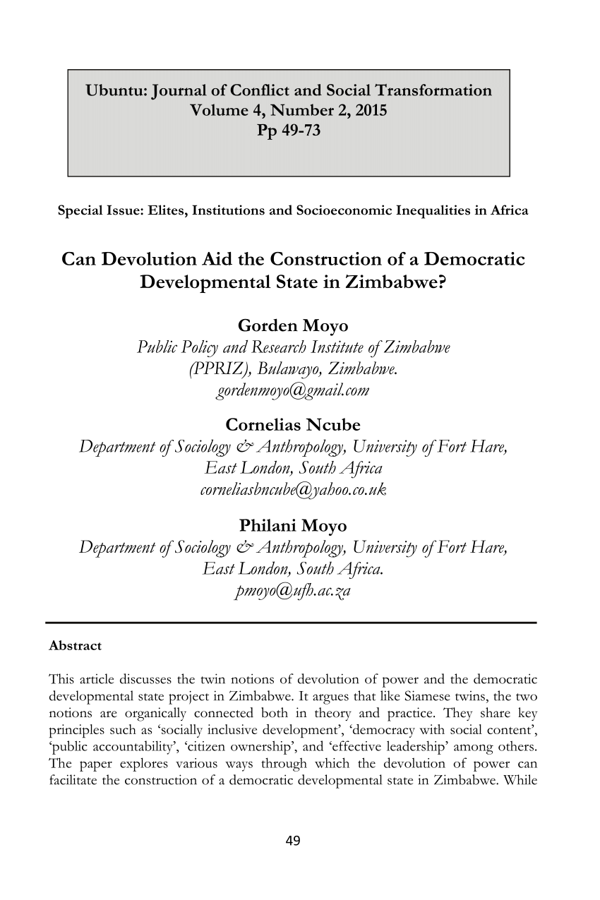 dissertation on devolution in zimbabwe