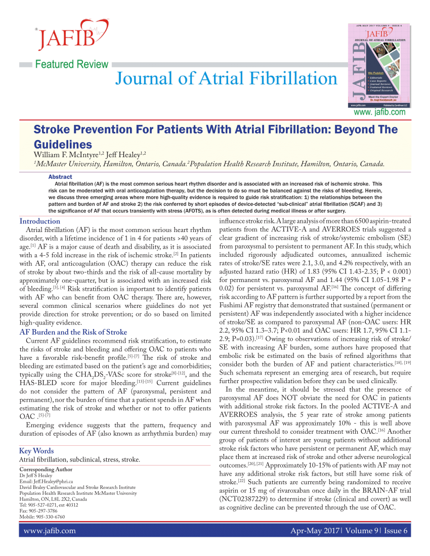 (PDF) Stroke Prevention for Patients with Atrial Fibrillation: Beyond ...