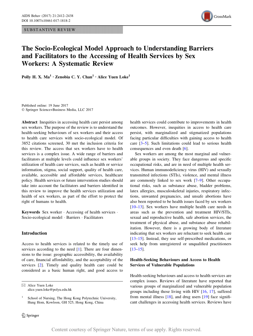 The Socio Ecological Model Approach To Understanding Barriers And Facilitators To The Accessing 0734