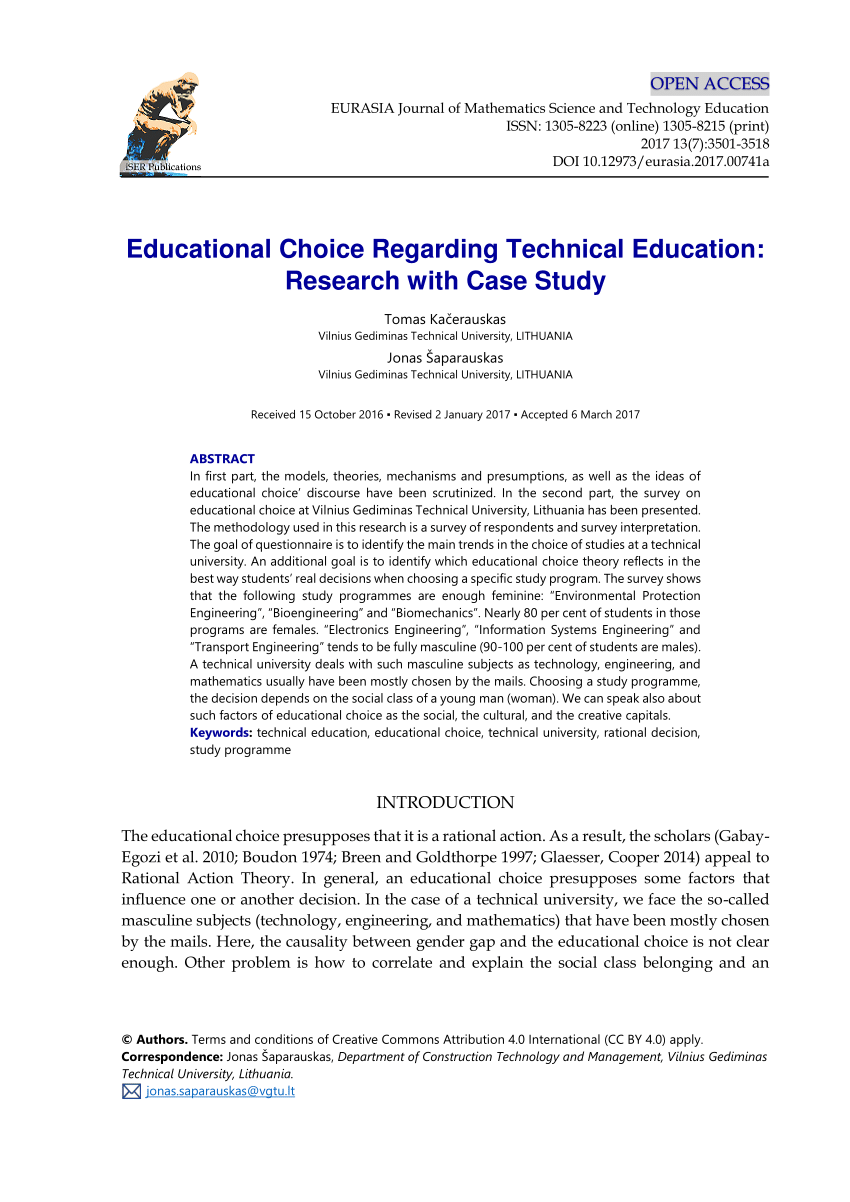 Pdf Educational Choice Regarding Technical Education Research With Case Study