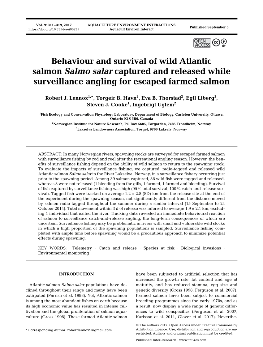 PDF) Behaviour and survival of wild Atlantic salmon Salmo salar