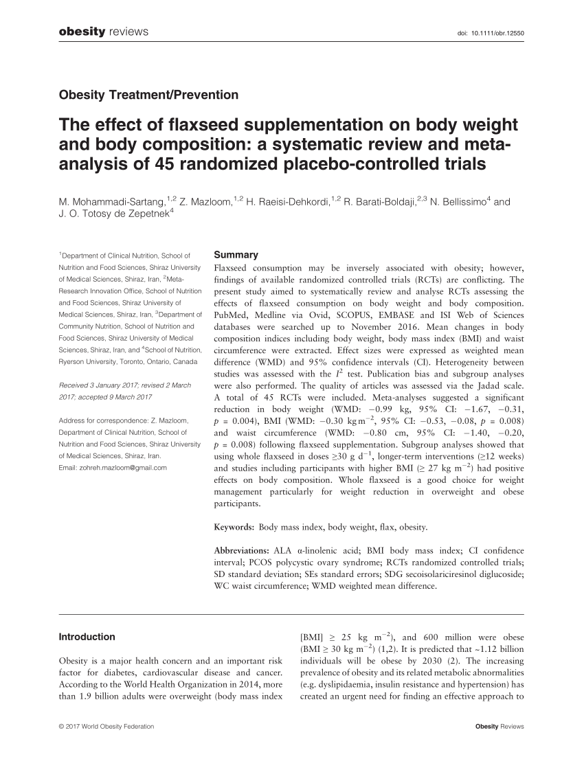 Pdf The Effect Of Flaxseed Supplementation On Body Weight And Body Composition A Systematic Review And Meta Analysis Of 45 Randomized Placebo Controlled Trials
